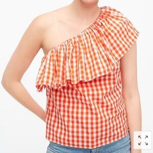 J. Crew Gingham One shoulder Top